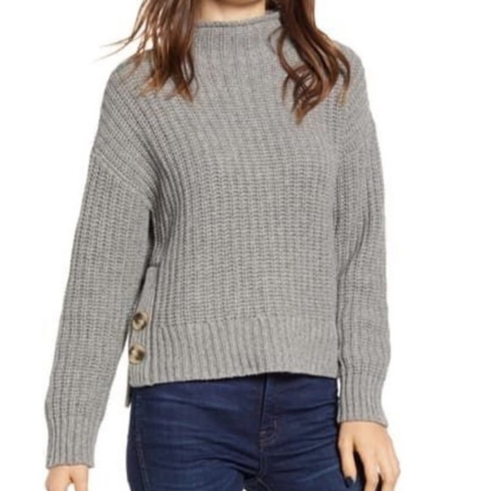 Madewell Side Button Pullover Sweater Grey small
